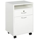 HOMCOM 24" Vertical Filing Cabinet with Lock, Mobile File Cabinet with Wheels, Storage Office Cabinet with Drawer, White