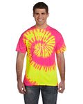 Colortone Multi Color Tie Dye T-Shirt, Fluorescent Swirl, X-Large