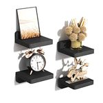 SRIWATANA Small Floating Shelves Wall Mounted, 4 Inch Wood Shelf for Decoration and Storage Set of 4, Mini Display Shelf for Bedroom, Bathroom, Kitchen, Office (Weathered Black)