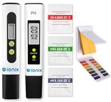 IONIX High Accuracy TDS Meter, Digital pH Meter, pH Strips, and Complete Water Test Kit with Calibration Buffer Powder for Drinking Water, Aquariums, Pools, and More.