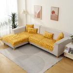 HOKIPO Premium Faux Rabbit Fur Sofa Mats for L Shape and 1/2/3 Seater Sofa. Make Your Own Sofa Cover Set, Mat Length 90(D) x 170(L) cm, Honey Yellow (AR-5015-YLW)