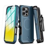 M MYBAT PRO Maverick Series iPhone 16 Pro Max Case with Belt Clip Holster,[Compatible with Magsafe] w/ Screen Protector ,Anti-Drop,Shockproof,with 360°Rotating Kickstand,Heavy Duty Protection Blue