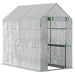 Outsunny Walk in Garden Greenhouse with Shelves Polytunnel Steeple Grow House 186L x 120W 190Hcm White