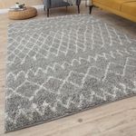 THE RUGS Modern Moroccan Design Living Room and Bedroom Rugs, Non-Shedding & Easy Care (Tangier Grey/Ivory, 80x150 cm)