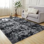 Andency 4x6 Shag Area Rug for Living Room, Tie-Dyed Dark Grey Soft Fuzzy Plush Indoor Carpets for Bedroom, Non Skid Fluffy Faux Fur Rug for Room