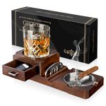 Grovind Cigar Ashtrays, Whiskey Glass Tray and Wooden Ash Tray Detachable Outdoor Ashtray for Cigarettes, Cigar Accessories Gift Set with Cigar Cutter, Great Decor for Home Office Cigar Gifts for Men