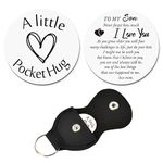 To My Son Gifts from Mom Never Forget How Much I Love You Keychain for Son Christmas Birthday Gifts Pocket Hug Keychain Token for Son Motivational Inspirational Gifts with Leather Case