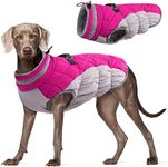 FUAMEY Warm Dog Jacket, Winter Coat with Padded Fleece, Reflective Vest, Built-in Harness, Waterproof Windproof Snow Jacket, Rose Red XXX-Large