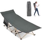 Candockway Folding Camping Cot for Sleeping, Portable Cots for Adults, Heavy Duty Cot Bed 550LBS(Max Load), Extra Wider Cots with 2 Pockets for Outdoor, Office, Beach(Stripe Grey)