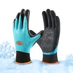 COOLJOB Waterproof Winter Work Gloves for Men and Women, Double Coated Rubber with Grip, Warm Lined for Farm Freezer, Construction, Warehouse, One Pair Blue, X-Large Size
