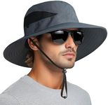 PFFY Sun Bucket Hat for Men 3” Wide Brim UPF 50+ Bucket Fishing & Beach Hats Darkgrey