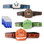 KunHe H4 Toddlers COB Headlamp for Kids Pack of 4 Camping Headlamp 50 Lumen Cute Animal Headlamp for Girls Boys Gift for Kids