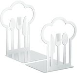 Cookbook Bookends Fork Knife Spoon Decorative Kitchen Metal Book Ends Cookbook Storage Books Stoppers Book Holder Home Decorative Accessories for Shelves Kitchen Book Holders (White,1 Pair)