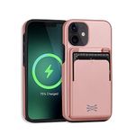 TORU MX PRO Compatible with iPhone 12 Mini Wallet Case - Protective Built-in Magnetic Cover Designed for MagSafe, Wireless Charging & Detachable Card Holder - Rose Gold Shell/Rose Gold Card Slot