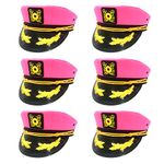 Pinsway 6PC Yacht Captain Hat Nautical Themed Sailor Boat Ship Sailor Party Hats Navy Marines Admiral Cap (Hot Pink)