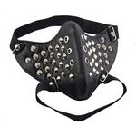 Tenlacum Alloy Metal Studded Steampunk Mask Half Face Biker Men Motorcycle Bike Mask Black PU Leather