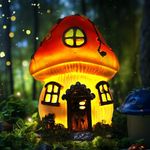 Attivolife Mushroom Fairy House Garden Statue Outdoor, Home Solar LED Light Resin Figurines for Lawn, Balcony, Porch, Yard, Backyard Art Decoration, Unique Gifts for Women Mom Birthday Housewarming