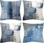 QUALKNOY Set of 4 Velvet Cushion Covers 45x45 cm Navy Blue Gray Abstract Art Modern Decorative Throw Pillow Cases 18"x18" for Living Room Sofa Garden Outdoor Courtyard Home Decor Pillowcases