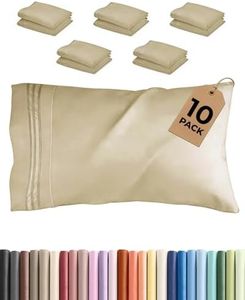 King Pillow Cases Set of 10 - Ultra Soft Hotel Quality Pillowcase Covers - Comfy & Wrinkle Free - Shrink, Stain and Fade Resistant - Easy-Care, Machine Washable Pillow Protectors - 10 Pcs Set - Beige