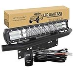 SKYWORLD LED Light Bar, 20 inch 288W Spot Flood Combo Beam Work Driving Lamp with Black License Plate Mounting Bracket 12V Wiring Harness Kit Rocker Switch for Truck Car ATV SUV 4X4 Boat