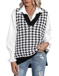 Beyove Women's Oversized V Neck Knitted Sweater Vest Casual Sleeveless Pullover Sweater Black and White Houndstooth XL