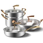 BONOOL Cookware Set Soup Pot Milk Pot Frying Pan Steamer Pot Double Boilers Cooking Pot Set Kitchen Non-Stick Pan Saucepan