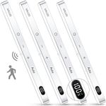 WILLED Motion Sensor Light Indoor, Battery Display, 60 LED Touch Light Bar, Under Cabinet Lights Rechargeable, Battery Operated Closet Light Wireless, Stick on Under Counter Lights for Kitchen(4 Pack)