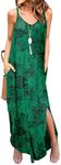 GRECERELLE Women's Summer Casual Loose Dress Beach Cover Up Long Cami Maxi Dresses with Pocket, 12 Fp Big Green Leaf, Large