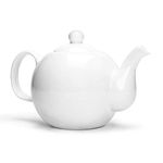 KitchenTour Porcelain Teapot, 27 Ounce Fine Porcelain Serving Tea Pot with Upgraded Strainer Holes - White