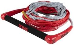 Ronix Combo 2.0, Hide Grip Wakeboard Handle, 1.15 in. Diameter w/65ft. 4, Sect. PE Rope, Red/Grey