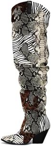 Cape Robbin Women's Thigh High Cowboy Boots with Chunky Heel - Faux Snakeskin Western Booties | Slip Resistant Block Heels for Fall Winter (Hilda) - Animal Print Size 6