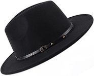 Unisex Womens Mens Adjustable Classic Wide Brim Belt Buckle Fedora Hat Felt Panama Hat Church Jazz Cap Black