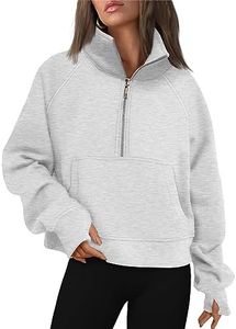 AUTOMET Womens Sweatshirts Half Zip Cropped Pullover Fleece Quarter Zipper Hoodies Fall Outfits Clothes Thumb Hole, Grey, Small