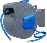 Dolphy Retractable Air Hose Reel Enclosed with 3/8 in. x 20 Meter (66 FT) Hybrid Hose, Lightweight Compressor Hose Reel Wall Mounted with 180° Swivel Bracket, 300 PSI (Gray & Blue)