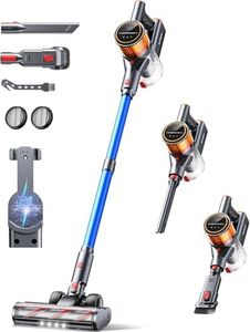 Akku Staubsauger Kabellos 550W/45000Pa/60min Laufzeit, Kabelloser Staubsauger mit Ladestation, Leichter Freistehend Akkustaubsauger, Super Leise Akkusauger für Hartböden Teppiche Tierhaare