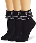 ViViKi Women Ruffle Ankle Socks, Cute Lace Frilly Girl Princess Cotton Socks 3 Pairs