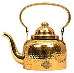 INDIAN ART VILLA Hammered Designer Brass Tea Kettle Pot Inside Tin Lining, Serving Tea Coffee, Tableware, 1300ml Gold