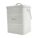 Xbopetda Metal Rice Storage Box, Square Rice Container with Lid and handle, Sealed Food Storage Bin for Kitchen, Countertop Organizer Jar for Rice Flour Soybean Grain Cereal-White