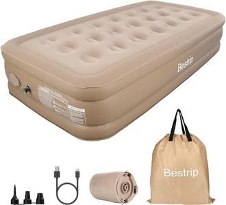 Bestrip Air Mattress Twin with Built-in Pump, 16" Single Inflatable Mattress, Fast Inflation/Deflation Blow up Mattress Bed for Home, Guests, Camping