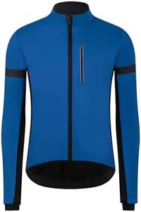 RISESBIK Men's Cycling Jacket Winter Cycling Clothing Windproof Waterproof Thermal Softshell Bike Windbreaker Zipper Pockets, Blue, Large