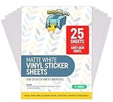 Premium Printable Vinyl Sticker Paper for Epson 25 Sheets, 8.5"x11" - Matte Sticker Paper for Inkjet Printer Waterproof - White Vinyl Sticker Sheets - Strong Adhesive, Laser Labels & Decals