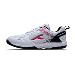Hundred Court Star Pro Non Marking Badminton Shoes | Also Perfect for Squash, Table Tennis, Volleyball, Basketball & Indoor Sports | Lightweight & Durable (White/Black/Fushia ; UK 10)
