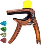 Guitar Capo, 3-in-1 multifunction capo for Acoustic and Electric Guitars (Free bonus 4 picks) with Pick Holder and Pin Puller, Guitar Accessories, wood grain color