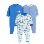 EIO 100% Cotton Sleep Romper Sleepsuits Jumpsuit Night Suits for Infants Newborn Baby Boys & Girls Pack of 3 (0-3 Months, Yellow) (3-6 Months, Royal Blue)