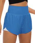 AVGO Women's 2 in 1 Running Shorts Quick Dry High Waisted Athletic Tennis Workout Shorts with Pockets(#2 Bonnie Blue,Large)