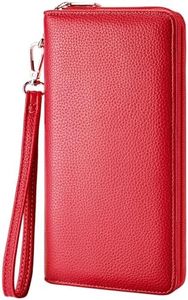 Chelmon Women's Vegan Leather Clutch Wallet with Zip, Hand Strap, Large Capacity