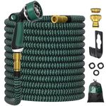 Expandable Garden Hose 100FT, Ultty Hosepipe with 10 Function Nozzle, 1/2" & 3/4" Solid Metal Fittings Durable 3750D Weave No-Kink Lightweight Outdoor Yard Flexible Water Hose, Green