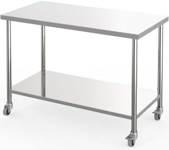 GarveeTech Stainless Steel Table, 48 in x 24 in Commercial Prep Work Table with Adjustable Undershelf and Locking Casters, 2 Tier Metal Table for Restaurant, Home, Kitchen, Garages and Outdoor