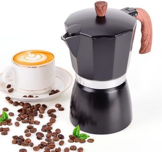 JingleChoo Italian Stovetop Coffee Percolator, 300ml - 6 Cup Espresso Maker Moka Pot, Easy to Use and Clean for Camping and Home Use | Aluminum | Black | for Mocha, Cappuccinos, and Lattes