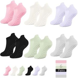 Tehttz 6 Pairs Women Yoga Socks, 6 Colors Ballet Pilates Non-Slip Socks with Grips Pilates Grip Socks For Women Trampolines Socks Barre Dance Breathable Soft Sport Socks Soft Yoga Socks